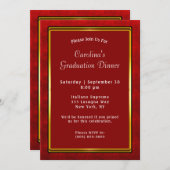 Invitation Red Gold Frame Maroon Diner Graduation (Devant / Derrière)