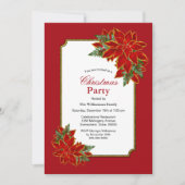 Invitation Red Gold Frontière Poinsettia Noël (Devant)