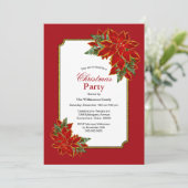 Invitation Red Gold Frontière Poinsettia Noël (Debout devant)