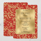 Invitation Red Gold Glam Confetti Fête des mariées Abstraite (Devant / Derrière)