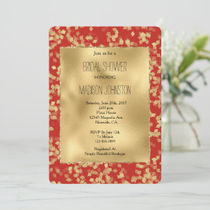 Invitation Red Gold Glam Confetti Fête des mariées Abstraite
