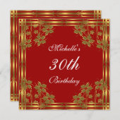 Invitation Red Gold & Gold Flowers (Devant / Derrière)