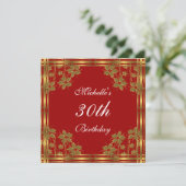 Invitation Red Gold & Gold Flowers (Debout devant)