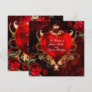 Invitation Red & Gold Gothique Love Romance Mariage de coeur