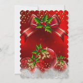 Invitation Red Gold Green Holly Fête de Noël blanche neige (Dos)
