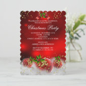 Invitation Red Gold Green Holly Fête de Noël blanche neige (Debout devant)