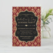 Invitation Red & Gold Heart Damask Valentine's Dinner Party (Debout devant)