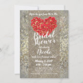 Invitation Red Gold Heart Glam Valentine Fête des mariées Par (Devant)