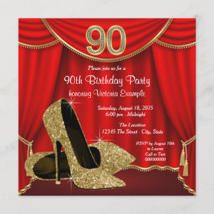 Invitation Red Gold High Heel 90e fête d'anniversaire