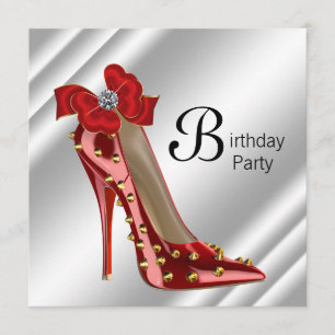 Invitation Red Gold High Heel Chaussure Anniversaire Fête Inv