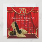 Invitation Red Gold High Heel Stepping dans 70 fête d'anniver (Devant)