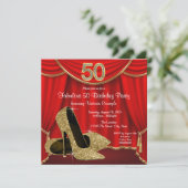 Invitation Red Gold High Heels 50e fête d'anniversaire (Debout devant)