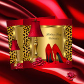 Invitation Red Gold High Heures Rose Leopard fête d'anniversa