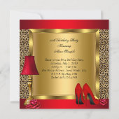 Invitation Red Gold High Heures Rose Wild Birthday Party (Dos)