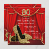 Invitation Red Gold High talon 80e fête d'anniversaire (Devant / Derrière)