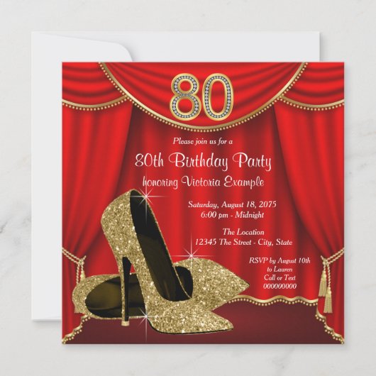 Invitation Red Gold High talon 80e fête d'anniversaire (Devant)