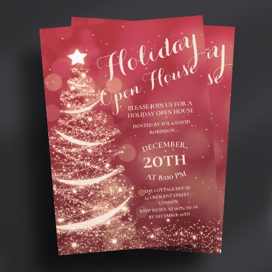 Invitation Red & Gold Holiday Open House Party