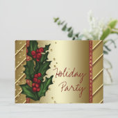 Invitation Red Gold Holly Corporate Holiday Party (Debout devant)