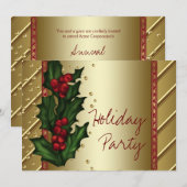 Invitation Red Gold Holly Corporate Holiday Party (Devant / Derrière)