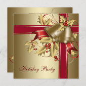 Invitation Red Gold Holly Fête de Noël d'entreprise (Devant / Derrière)