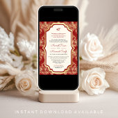 Invitation Red Gold Lace QR Code Anand Karaj Sikh Mariage