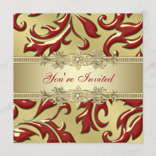 Invitation Red Gold Leaf Red Gold