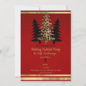Invitation Red Gold Leopard Glam Christmas Tree Party (Devant)