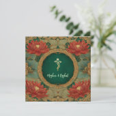 Invitation Red Gold Lotus Green Indian Ganesh Mariage (Debout devant)