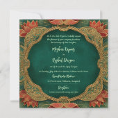 Invitation Red Gold Lotus Green Indian Ganesh Mariage (Dos)