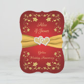 Invitation Red, Gold Love Hearts 50e anniversaire Mariage (Debout devant)
