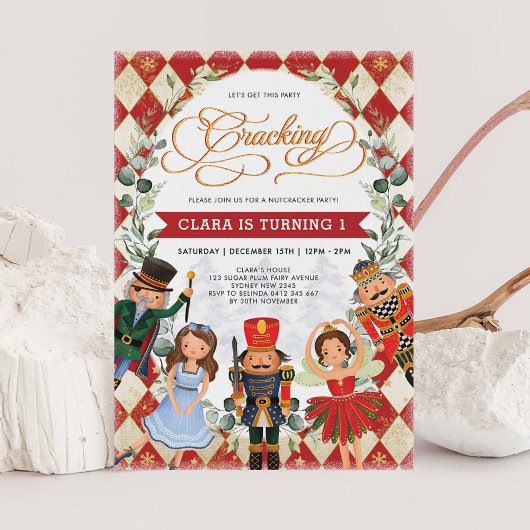 Invitation Red Gold Magical Nutcracker Anniversaire de enfant