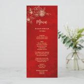 Invitation Red Gold Magnolia Chinese Wedding Menu Card (Debout devant)