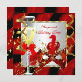 Invitation RED Gold Mask Masquerade Party Anniversaire (Devant / Derrière)