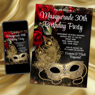 Invitation Red Gold Masquerade