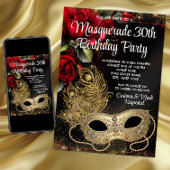 Invitation Red Gold Masquerade