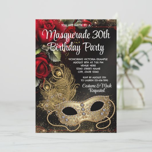 Invitation Red Gold Masquerade (Debout devant)