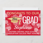 Invitation Red Gold Modern Confetti Bokeh Bubbles Graduation (Devant)
