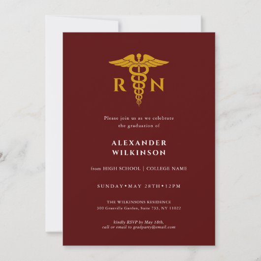 Invitation Red Gold Modern Nurse School Graduation (Devant)