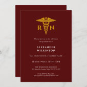 Invitation Red Gold Modern Nurse School Graduation (Devant / Derrière)