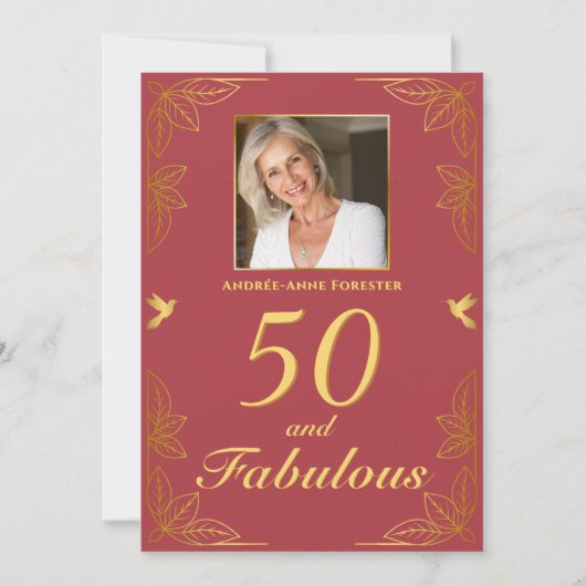 Invitation Red Gold moderne 50 Fabulous QR Code Anniversaire (Devant)