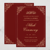 Invitation Red Gold Nikkah Mariage musulman islamique (Devant / Derrière)