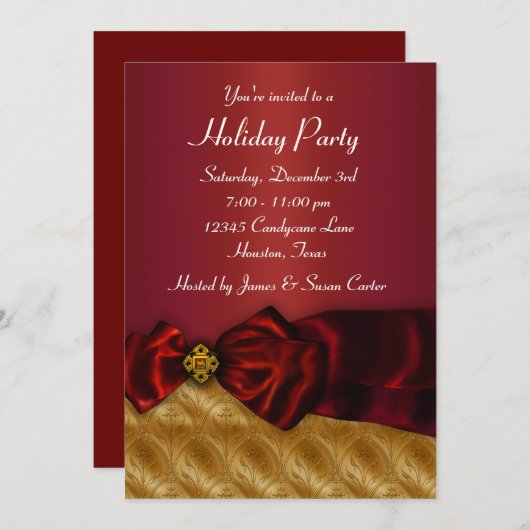 Invitation Red Gold Noël (Devant / Derrière)