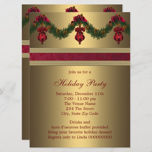 Invitation Red Gold Noël (Devant / Derrière)