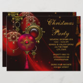 Invitation Red Gold Ornamals Corporate Christmas Party (Devant / Derrière)
