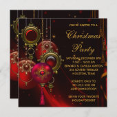 Invitation Red Gold Ornamals Corporate Christmas Party (Devant / Derrière)