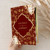 Invitation Red Gold Paisley Floral QR Code Mariage indien