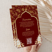 Invitation Red Gold Paisley Floral QR Code Mariage indien
