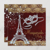Invitation Red Gold Paris Masquerade Party (Devant / Derrière)