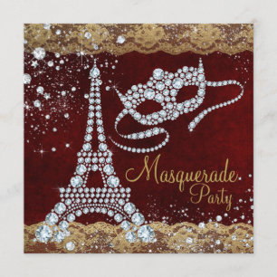 Invitation Red Gold Paris Masquerade Party