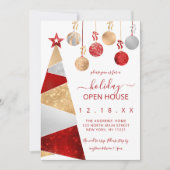 Invitation Red Gold Parties scintillant Arbre Ornements Holid (Devant)